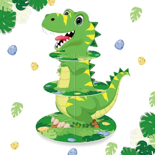 Miniatura 9 de Soporte de 3 niveles para cupcakes de dinosaurio, decoración de fiesta, soporte para cupcakes de dinosaurio de Anberky con forma de dinosaurio