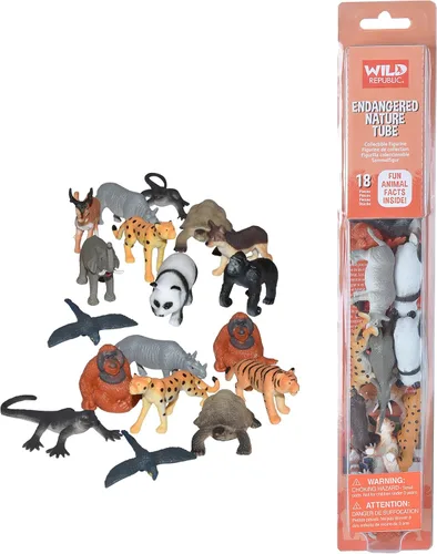Wild Republic Tubo de la naturaleza de animales en peligro de extinción, figuras de juguete, regalos para niños, panda, rinoceronte, tigre y más,