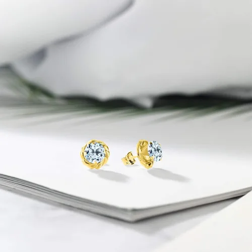 Miniatura 445 de Gem Stone King Aretes de plata de ley 925 de 0.236 in con piedra natal redonda para mujer