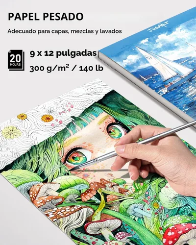 Miniatura 2 de Jusart Bloc de papel de acuarela de 9 x 12 pulgadas, 140 libras, papel de color de agua de prensa en frío, sin ácidos, para medios húmedos y secos