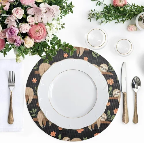 Miniatura 5 de Cute Sloths Black Round Placemat, Washable Heat Protecting Placemats for Kitchen one sizex4
