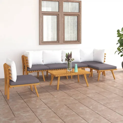 Ensemble Salon de Jardin 7 Pièces en Acacia Massif Gris, Mobilier d'Extérieur Modulable avec Coussins Pour Terrasse, Balcon ou Jardin, Confortable