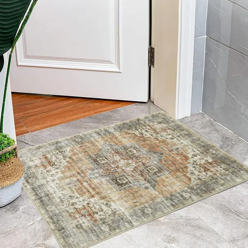 Miniatura 7 de FairOnly Alfombras lavables de 2 x 3 pulgadas, alfombra antideslizante de pelo bajo, alfombra de piso con estampado envejecido, alfombra de área