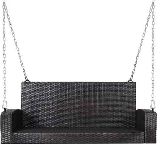 Miniatura 8 de Happygrill Banco de columpio para porche al aire libre para 2 personas con cojines suaves, cadena de acero reforzado de 7.9 pies, marco de acero