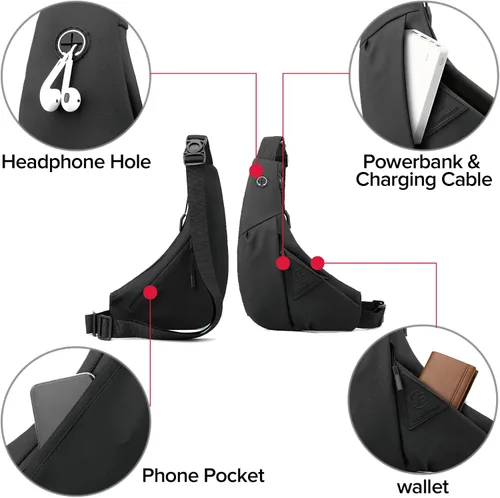 Miniatura 4 de Maymooner Bolso bandolera pequeño para hombres y mujeres, ligero, antirrobo, una correa, bolso casual para el pecho, mochila delgada