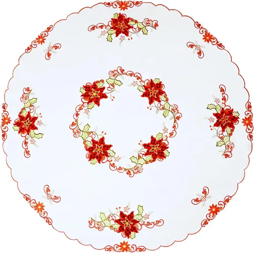 Miniatura 2 de Grelucgo Mantel de comedor redondo bordado de Navidad (redondo de 70 pulgadas)