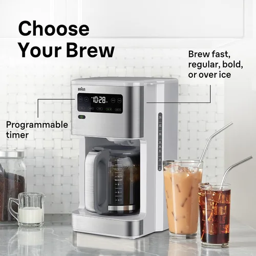 Miniatura 5 de Braun PureFlavor Cafetera programable de 14 tazas – Velocidad de preparación rápida, pantalla táctil, modos Bold y Brew-Over-Ice, jarra FlavorCarafe