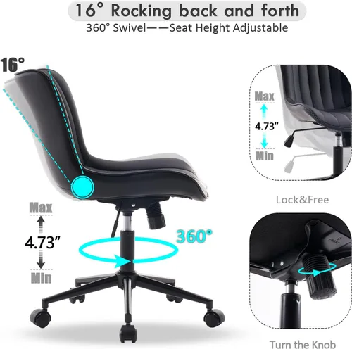 Miniatura 3 de YOUNIKE Silla de escritorio compacta negra para oficina en casa con ruedas, silla de tocador linda sin brazos cómoda con respaldo basculante