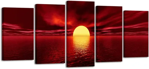 Miniatura 7 de Wieco Art P5RLA006 sol rojo, obras de arte giclée en impresiones en lienzo para decoración de pared, estiradas y con marco, para el hogar