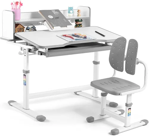 Miniatura 13 de Artist hand Kids Study Desk and Chair Set Height Adjustable Children School Table Large Writing Board Desk with LED Lamp Pull Out Drawer Pencil Case