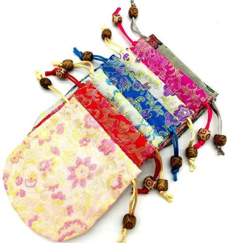 Miniatura 2 de EAVOQLB Bolsa de brocado de 28 piezas, bolsa de flores de peonía, cordón doble, bolsa de pulsera de joyería con cordón
