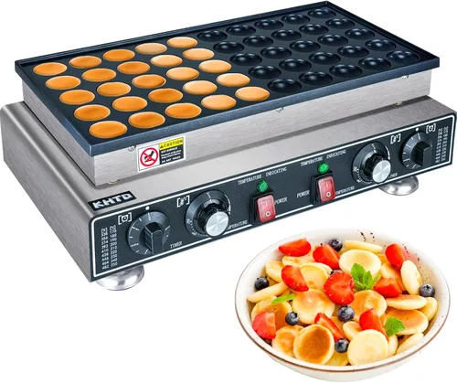 KHTD - Mini máquina para hacer panqueques, 50 piezas, eléctrica, antiadherente, 110 V, 1,600 W, para hacer muffins, comercial, con 2 termostatos y 2