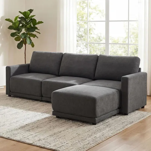 Miniatura 29 de Sofá modular de 79 pulgadas para sala de estar pequeña, sofá moderno en forma de L con otomana, juego de sofá de felpilla de 3 piezas para muebles