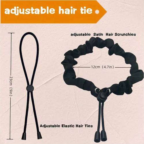 Miniatura 2 de 4 piezas de ligas de satén ajustables negras para mujeres y niñas, ligas de cabello suaves que la seda para cabello rizado natural espeso de 4c