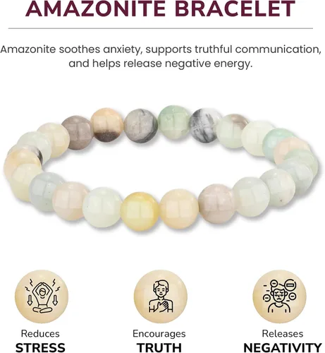 Miniatura 34 de Crystal Vibe Pulseras de cuentas de 0.315 in para mujeres y hombres, pulseras de cristal con piedras preciosas naturales, tamaño elástico ajustable