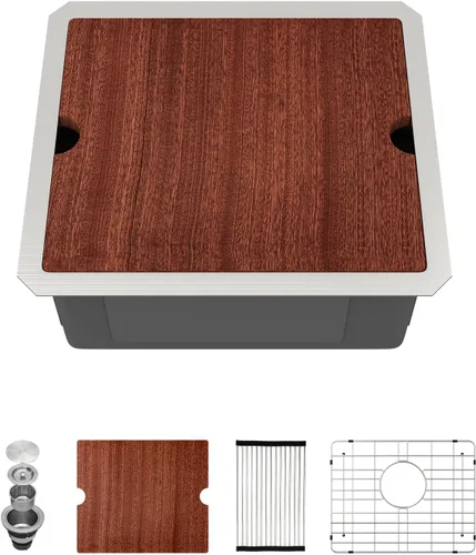 Miniatura 14 de Sarlai 33 Fregadero de Cocina Empotrado - Fregadero de 33 x 19 Pulgadas Bajo Encimera Estación de Trabajo de Profundidad Sencillo Tazón 16 Calibre