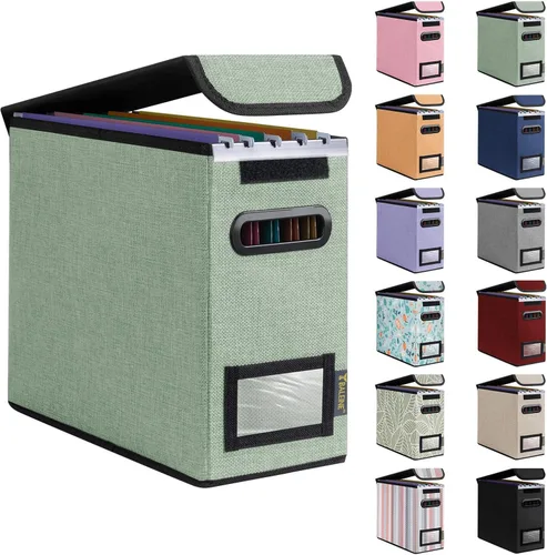 Miniatura 58 de Caja organizadora de archivos Baleine con tapa, organizador de carpetas de archivos plegable con deslizador de plástico, caja de carpetas