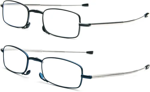 Miniatura 3 de Paquete de 2 lentes de lectura plegables de acero inoxidable, mini lector de bloqueo de luz azul para hombres y mujeres 2 pares (negro+azul)
