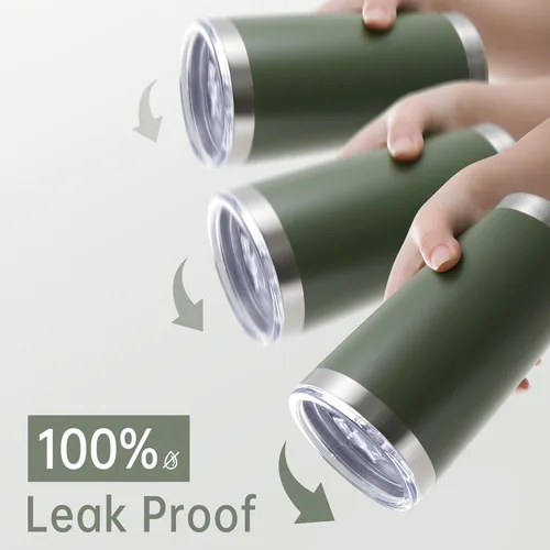 Miniatura 4 de Vaso de acero inoxidable de 20 onzas con tapa, doble pared aislada al vacío, taza de café de 20 onzas con recubrimiento en polvo para bebidas Verde