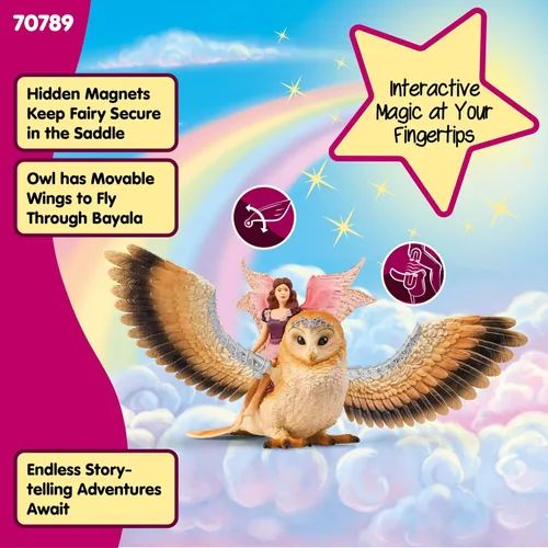 Miniatura 4 de schleich Bayala - Figura de hada en vuelo con búho glamoroso, juguete de hadas y pájaro mágico con alas móviles, juego de juguetes de fantasía
