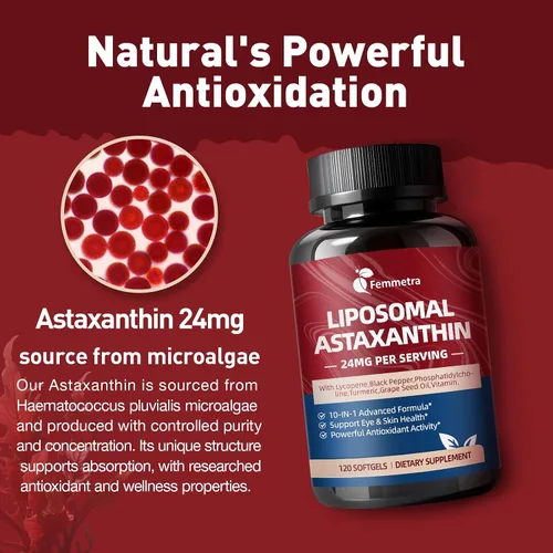 Miniatura 3 de Suplementos de astaxantina liposomal de 24 mg con licopeno para la salud de los ojos, la piel y el sistema inmunológico, suplemento antioxidante