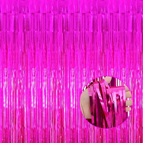 Miniatura 18 de Paquete de 4 cortinas de flecos de papel metálico rosa, 3.28 pies x 8.2 pies, cortinas de serpentinas de flecos de oropel metálico para accesorios
