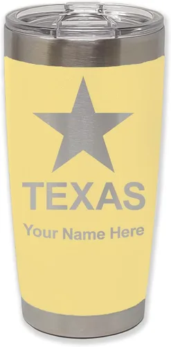 Miniatura 13 de LaserGram Vaso aislado al vacío de 20 onzas, bandera de Texas, grabado personalizado incluido (negro)