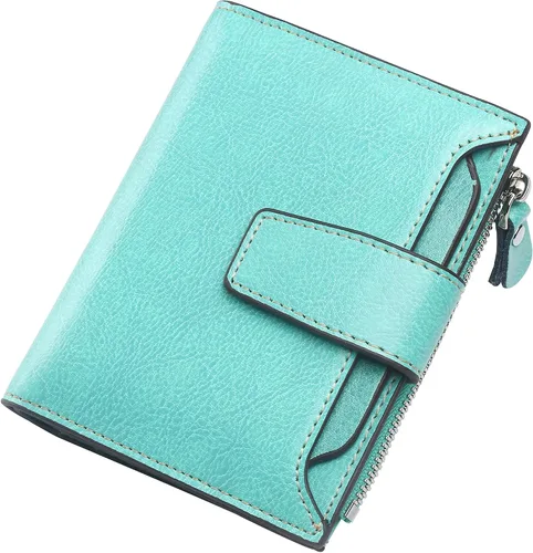 Miniatura 22 de Lavemi Pequeña cartera compacta para mujer, con bloqueo RFID, de piel auténtica, plegable, con ventanas de identificación
