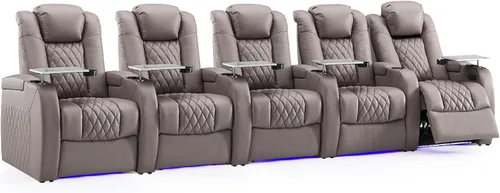 Miniatura 52 de Weilianda Asientos de Cine en Casa de Cuero de Grano Superior Silla Reclinable con Reposacabezas Eléctrico y Reclinación Asientos de Película Sofá