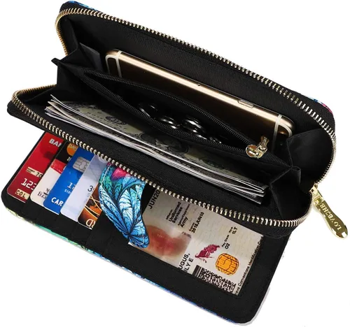 Miniatura 108 de Cartera de mano para mujer, estilo bohemio, con RFID, elegante, espaciosa con correa para viajes, capacidad para tarjetas, teléfono, dinero