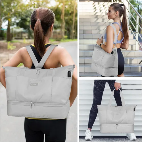 Miniatura 7 de Bolsa de viaje para mujer, Gris, Juego de bolsas de viaje con puerto de carga USB