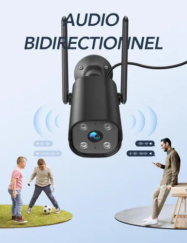 Miniatura 4 de GNCC Cámara de Seguridad 2K para Exteriores, IP65 Resistente a la Intemperie, Visión Nocturna, Detección de Movimiento y Sonido, Audio Negro-1p