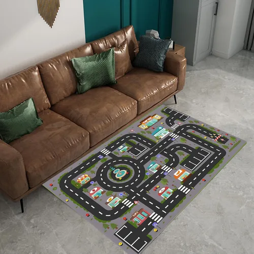 Miniatura 5 de Alfombra análoga ABC para niños, sala de juegos, alfombra de juego de coche, alfombra de carretera para autos, divertido mapa de ciudad