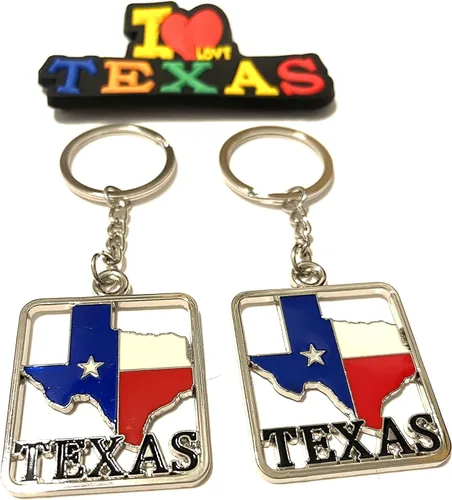 Miniatura 19 de Juego de 2 llaveros de recuerdo de Texas con imán para nevera con texto en inglés "I Love Texas", Diseño de horizonte de Dallas, Mediana