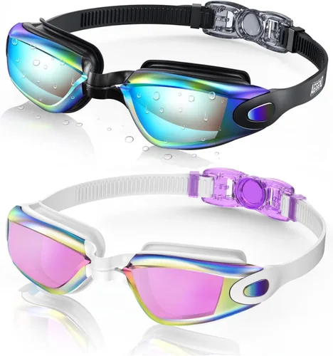 Miniatura 16 de Aegend - Gafas de natación, paquete de 2 gafas de natación sin filtraciones, para adultos, hombres, mujeres y jóvenes Negro claro y rosa rojo claro