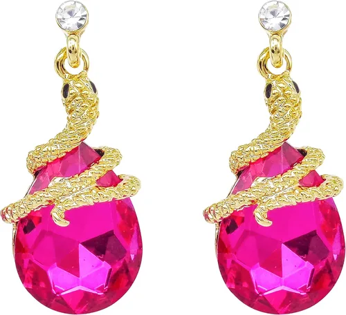 Miniatura 64 de Navachi Pendientes colgantes de gota de serpiente con forma de pera multicolor de cristal chapado en oro de 18 quilates