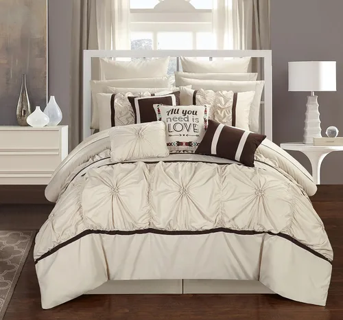 Miniatura 10 de Chic Home – Juego de cama con cobertor, de 16 unidades, Ashville, floral, con volados plisados, cama en una bolsa, color gris., Plateado, King
