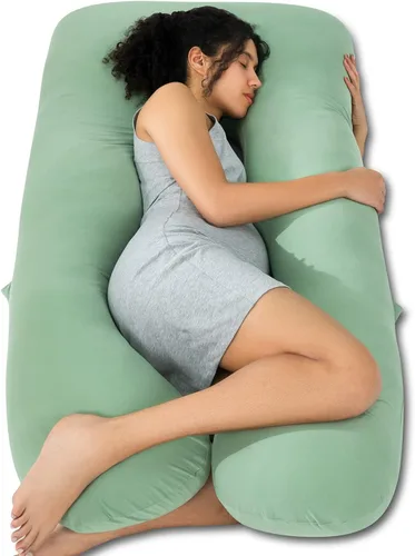 Miniatura 19 de QUEEN ROSE - Almohadas corporales refrescantes para embarazo, sedosas, en forma de U, tamaño de 55 pulgadas, para dormir, alivio del dolor de Azul