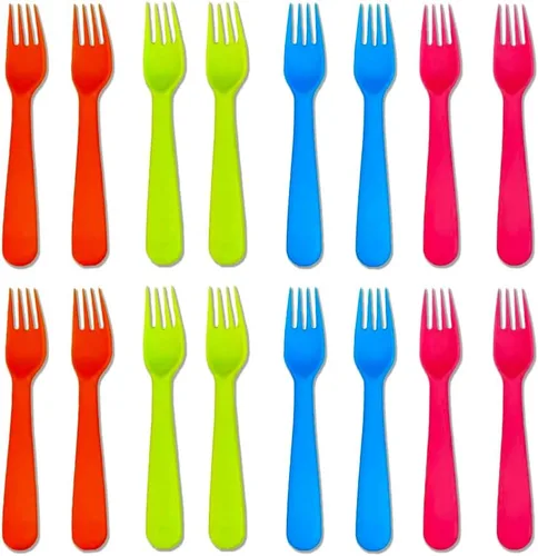Miniatura 9 de Jawbush 16 utensilios para niños, tenedores y cucharas de plástico para niños, utensilios reutilizables para niños, juego de cubiertos duraderos 8