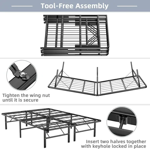 Miniatura 6 de Giantex Marco de cama plegable de metal de 14 pulgadas, montaje sin herramientas, marco de cama plegable resistente con listones de acero