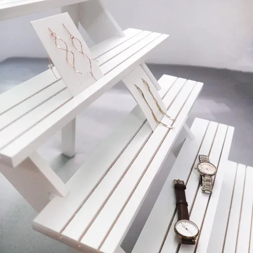 Miniatura 5 de Exhibición al por menor Pendiente y anillo Soporte de madera blanca Estante de almacenamiento