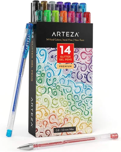Miniatura 6 de Arteza Juego de 14 bolígrafos de gel metálicos, puntas de 0.031-0.039 in, bolígrafos de colores brillantes y vivos, suministros de arte para álbumes