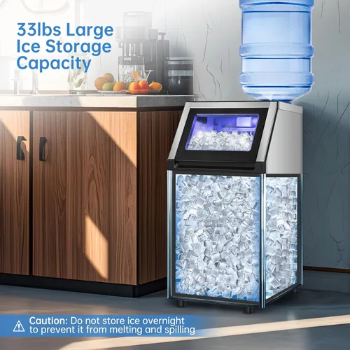 Miniatura 4 de Máquina de hielo comercial bajo encimera de 200 libras, máquina de hielo comercial independiente integrada para debajo del mostrador, máquina