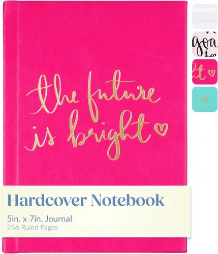 WORLD TRAVELER Cuaderno inspirador de tapa dura, diario de citas para mujer, cuaderno plano de piel sintética "The Future is Bright", colección