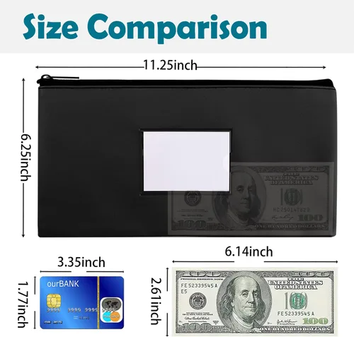 Miniatura 5 de Bolsas de dinero negras con cremallera para dinero en efectivo, 11.25 x 6.25 pulgadas, paquete de 3, bolsas de depósito bancario, bolsas de dinero