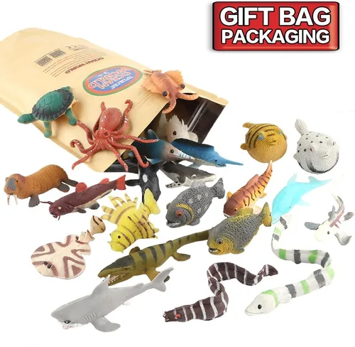 Miniatura 5 de Paquete de 18 animales marinos surtidos, conjunto de juguetes de animales marinos de goma elásticos y flotantes, mini figuras realistas de vida