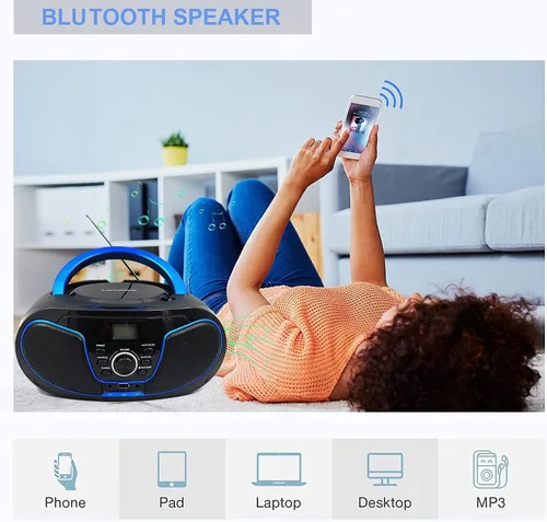 Miniatura 6 de Reproductor de CD Boombox, LP-D02 portátil Bluetooth FM Radio Sistema de sonido estéreo con sonido cristalino, reproducción de MP3, entrada USB