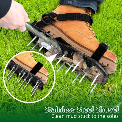 Miniatura 6 de Ohuhu Zapatos aireadores de césped con pala de acero inoxidable, zapato de aireación de instalación libre con correas de gancho y bucle, sandalias