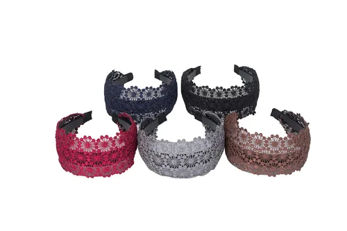Miniatura 6 de DORIS&JACKY Diademas anchas de encaje y bandas elásticas grandes antideslizantes con dientes, 5 accesorios para la cabeza para mujeres y niñas
