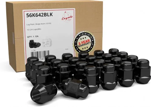 Wheel Accessories Parts 24 tuercas de 1/2"-20 roscas de 1/2"-20 roscas de 1.378 in 1.38" de largo, cromo negro de 13/16", 0.827 in hexagonales para